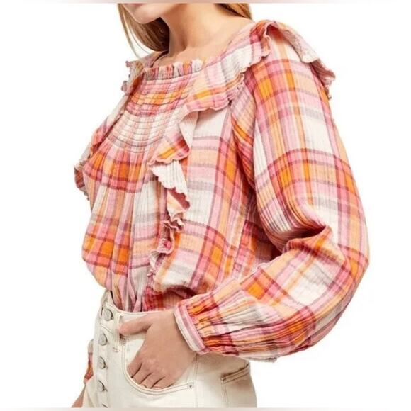 WE THE FREE FREE PEOPLE Siena Plaid Pullover Blouse Sz Small Autumn Cottagecore - Picture 14 of 14